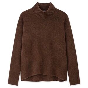 Uniqlo Souffle Yarn Mock Neck Sweater Men's Lg Dark Brown Relaxed Fit Warm Cozy